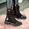 Черевики жіночі коричневі замшеві на тракторній підошві, фото 3