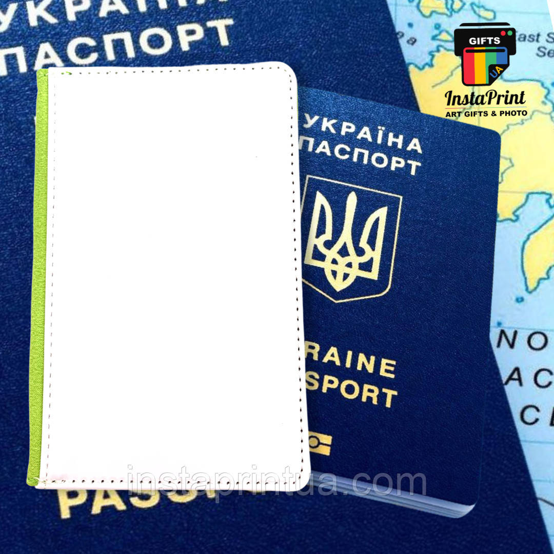 Обкладинка на паспорт салатова + друк. Друк на обкладинках, фото 1