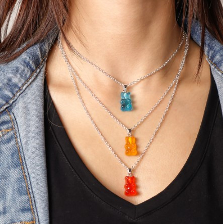 Підвіска с желейними ведмедиками - довжина ланцюжка 50см, смола, цинковий сплав, фото 1