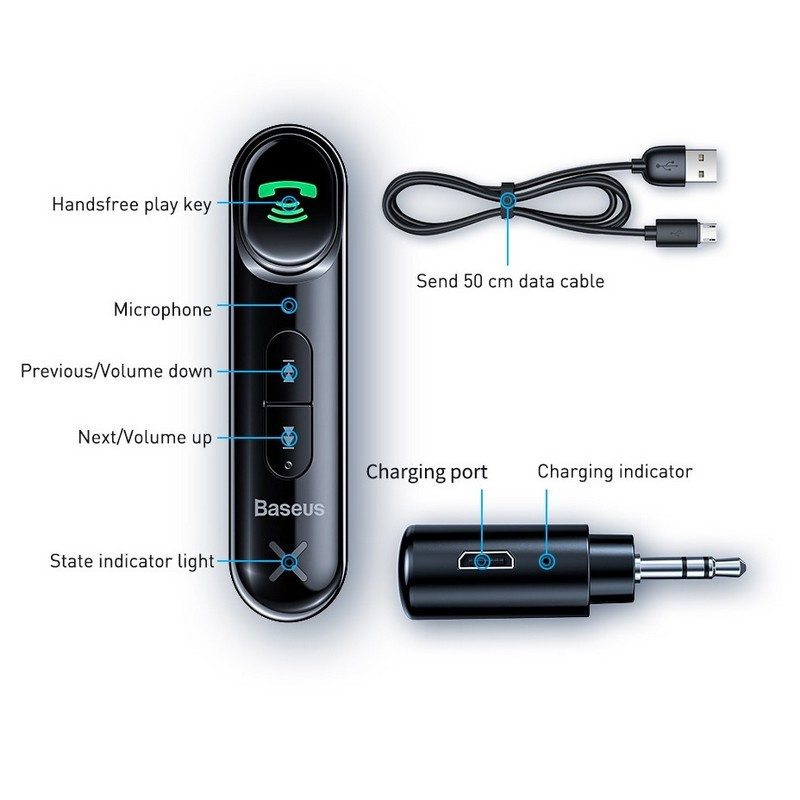 Адаптер Baseus AUX Qiyin Car Bluetooth Receiver to 3.5 jack (WXQY) - фото 5 - id-p1448697897