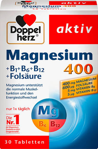 Таблетки магния 400 мг Doppelherz 30 шт., 38,1 г. (Германия), цена 195. ...