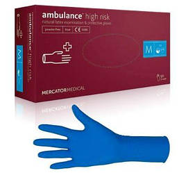 Рукавички латексні медичні неопудрені Ambulance high risk M, уп 25 пар