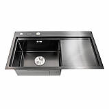 Кухонна мийка Platinum Handmade PVD 7843 220 R чорна з кошиком і дозатором 3.0/0.8, фото 5