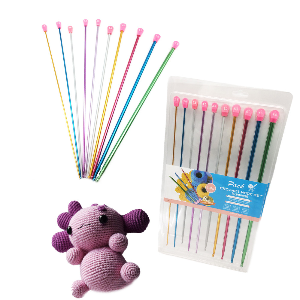 Гачки кольорові металеві для туніського в'язання спиці барвисті з обмежувачем набір 10 шт, фото 1