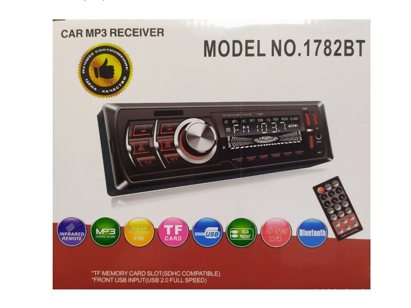 Автомагнітола 1DIN MP3 1782BT (1USB, 2USB-зарядка, TF card, bluetooth)