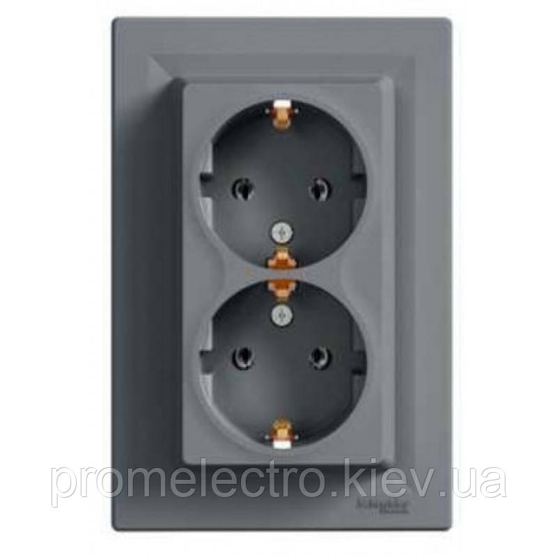 Розетка Schneider-Electric Asfora Plus подвійна із заземленням сталь (EPH9900162)