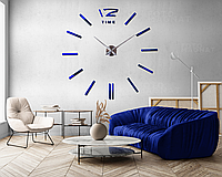 Настенные часы 3D Большие "TimeLine"- 3Д часы наклейка с зеркальным эффектом, необычные настенные часы стикеры Синий
