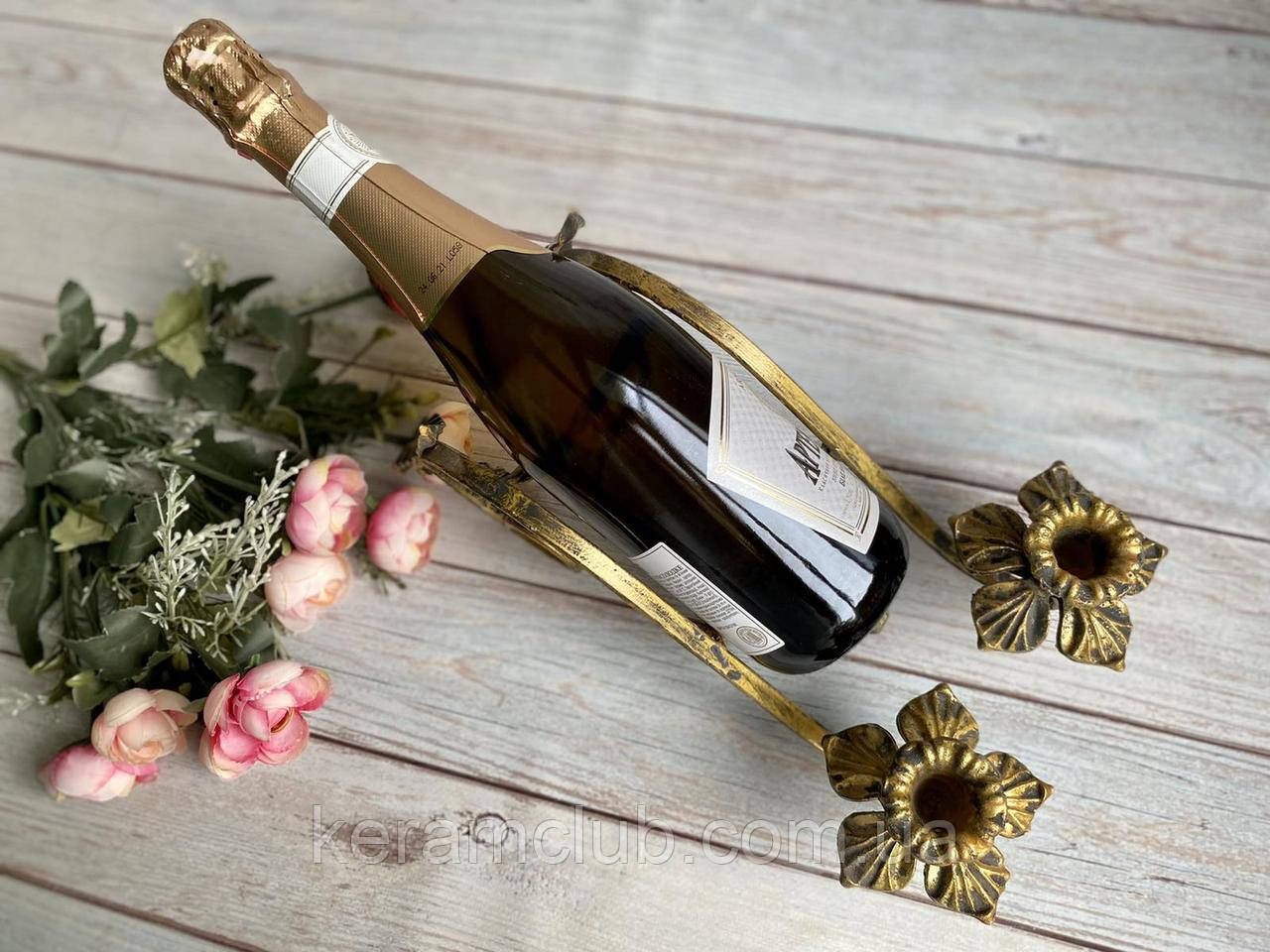 Підставка кована для вина на 1 пляшку та на 2 свічники КерамКлуб, фото 1