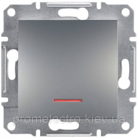 Перемикач Schneider-Electric Asfora 1-клавішний прохідний з підсвіткою сталь (EPH1500162)