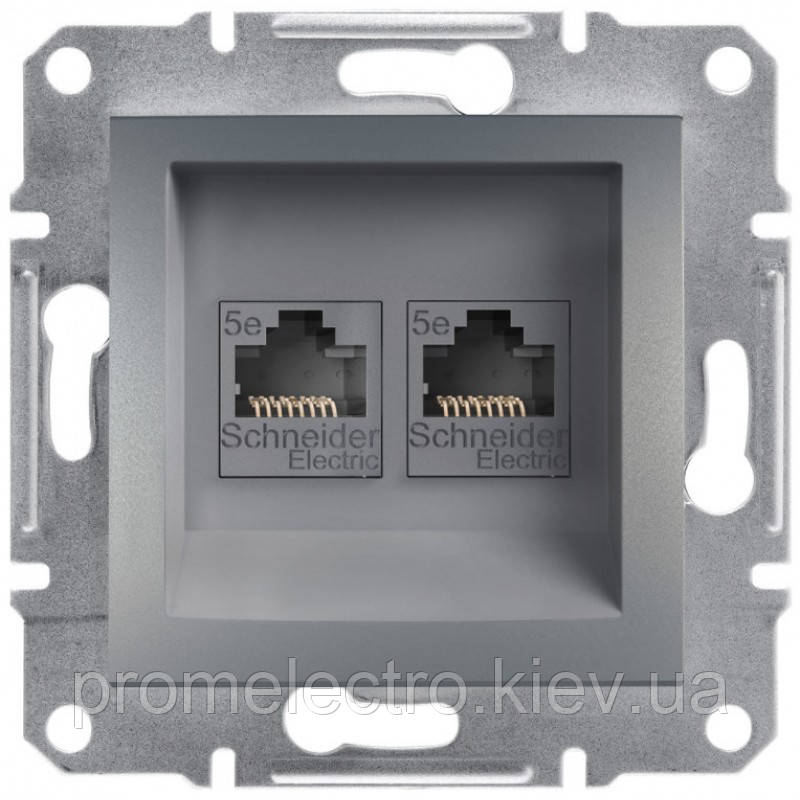 Розетка Schneider-Electric Asfora Plus комп'ютерна подвійна RJ45 кат. 5е UTP сталь (EPH4400162)