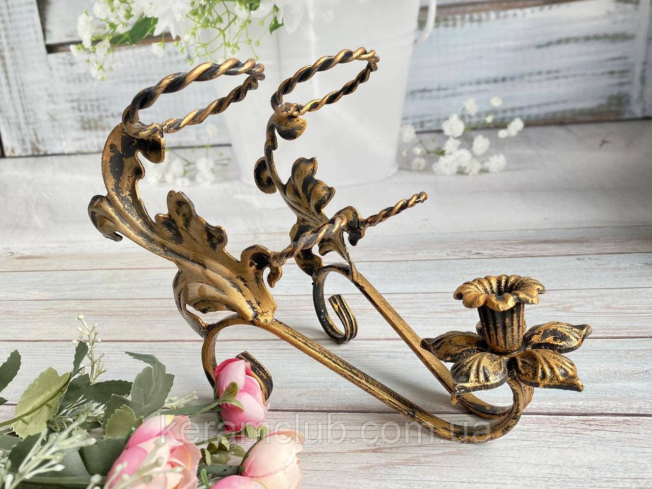 Підставка кована для вина на 2 пляшки й 1 свічник КерамКлуб, фото 1