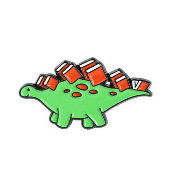 "Динозавр зелений з книгами" значок (пін) металевий