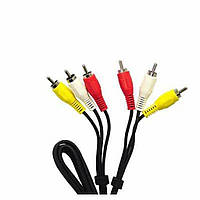 Шнур з'єдн. 3RCA х 3RCA gold, діам.-4х12мм, чорний, 2,4 м.