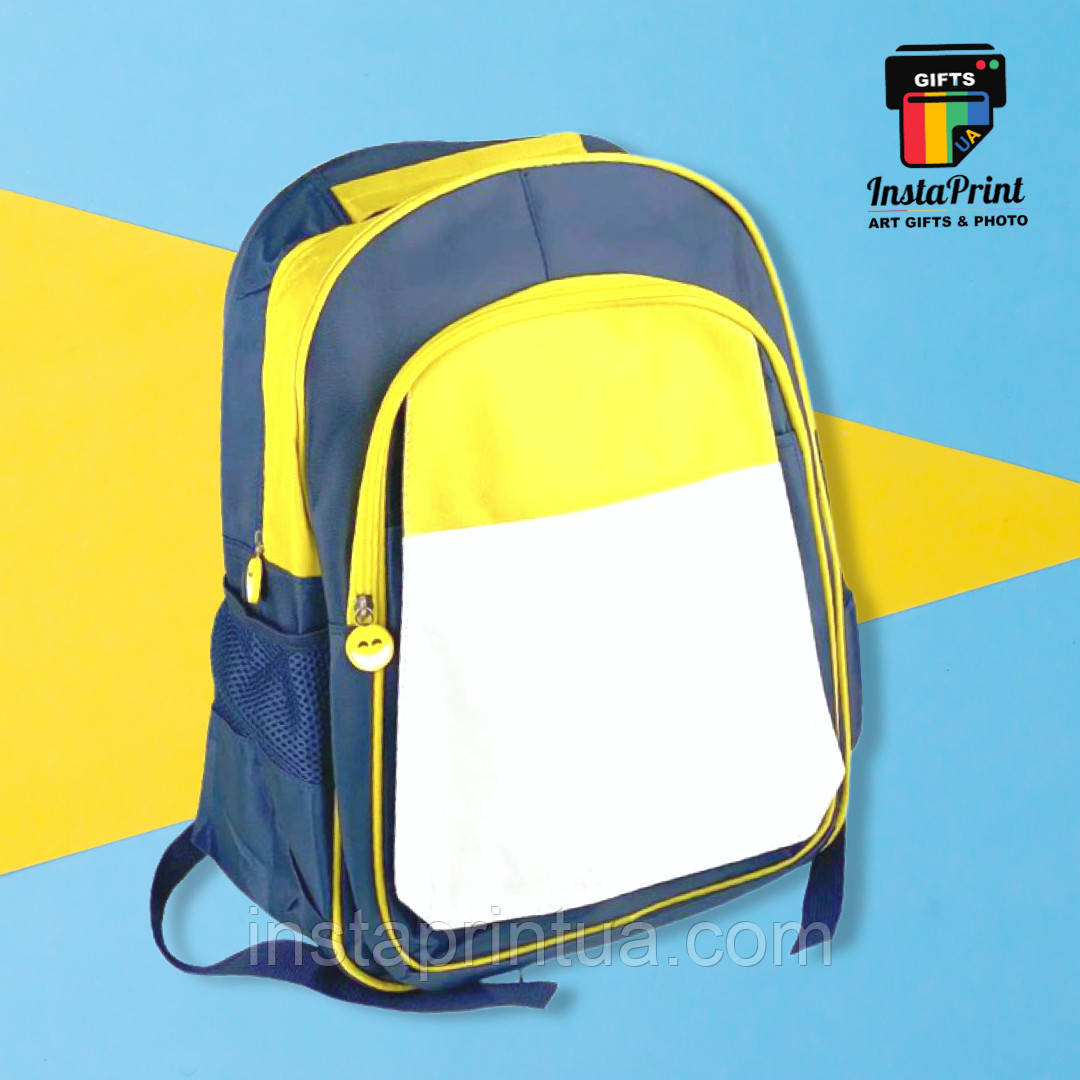 Рюкзак темно-синій із жовтим + друк. Друк на рюкзаках, фото 1