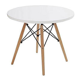 Білий стіл обідній Стефанія кругла стільниця 25 мм D-80 см на конусних дерев'яних ніжках