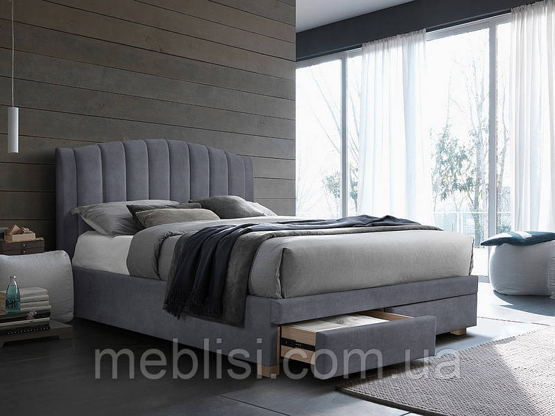 Двоспальне сіре ліжко з шухлядами 160 Emotion Velvet (Signal)