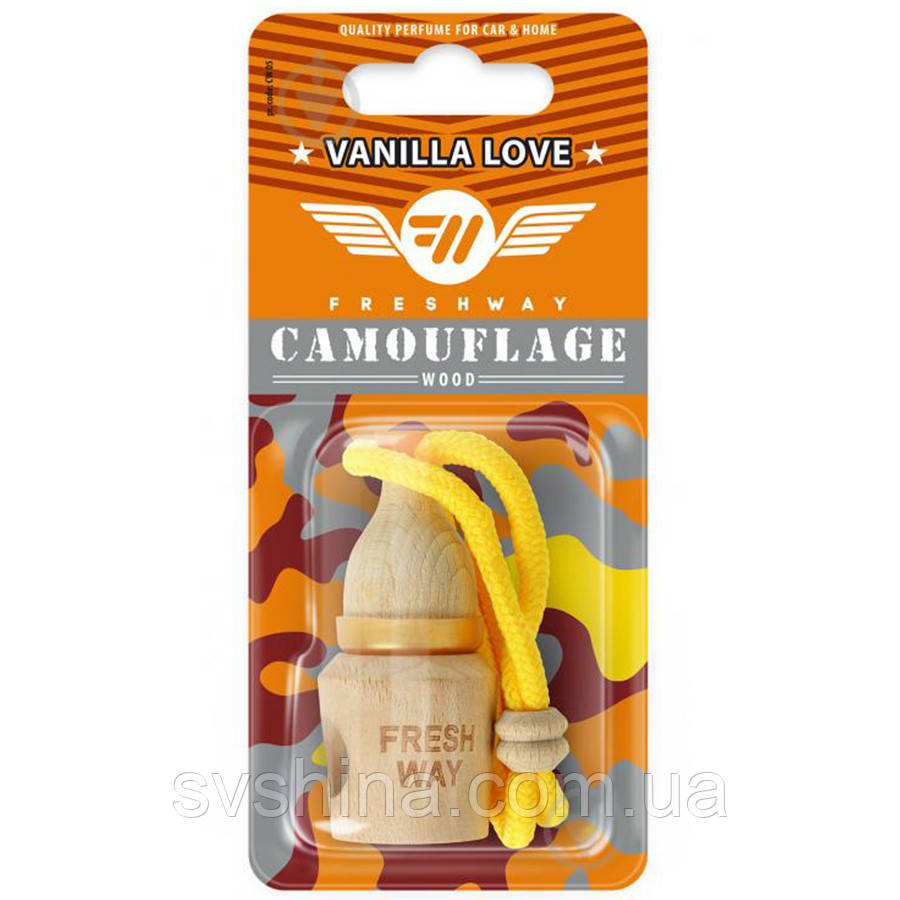 Ароматизатор корковий на дзеркало FreshWay Camouflage Wood Vanilla Love (Ванільна Любов) 5ml