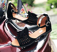 Модні молодіжні замшеві жіночі босоніжки замш сандалі на низькому каблуці повсякденні класика зручні чорні 39 розмір M.KraFVT 0533