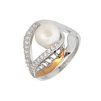 Серебреное кольцо Афина с золотой вставкой и Натуральным Речным Жемчугом DARIY 529к