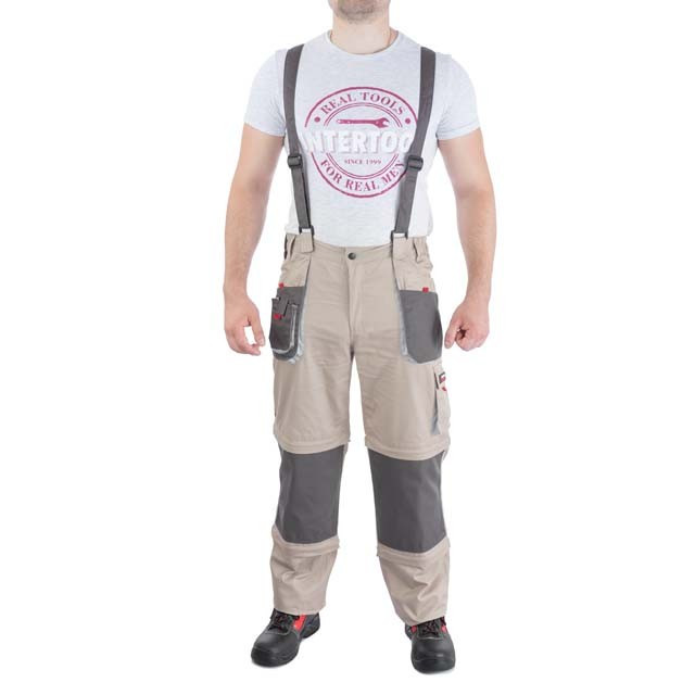 Штани трансформер робітники з лямками 6 в 1, 100 % бавовна, щільність 180 г/м2, XL INTERTOOL SP-3044, фото 1
