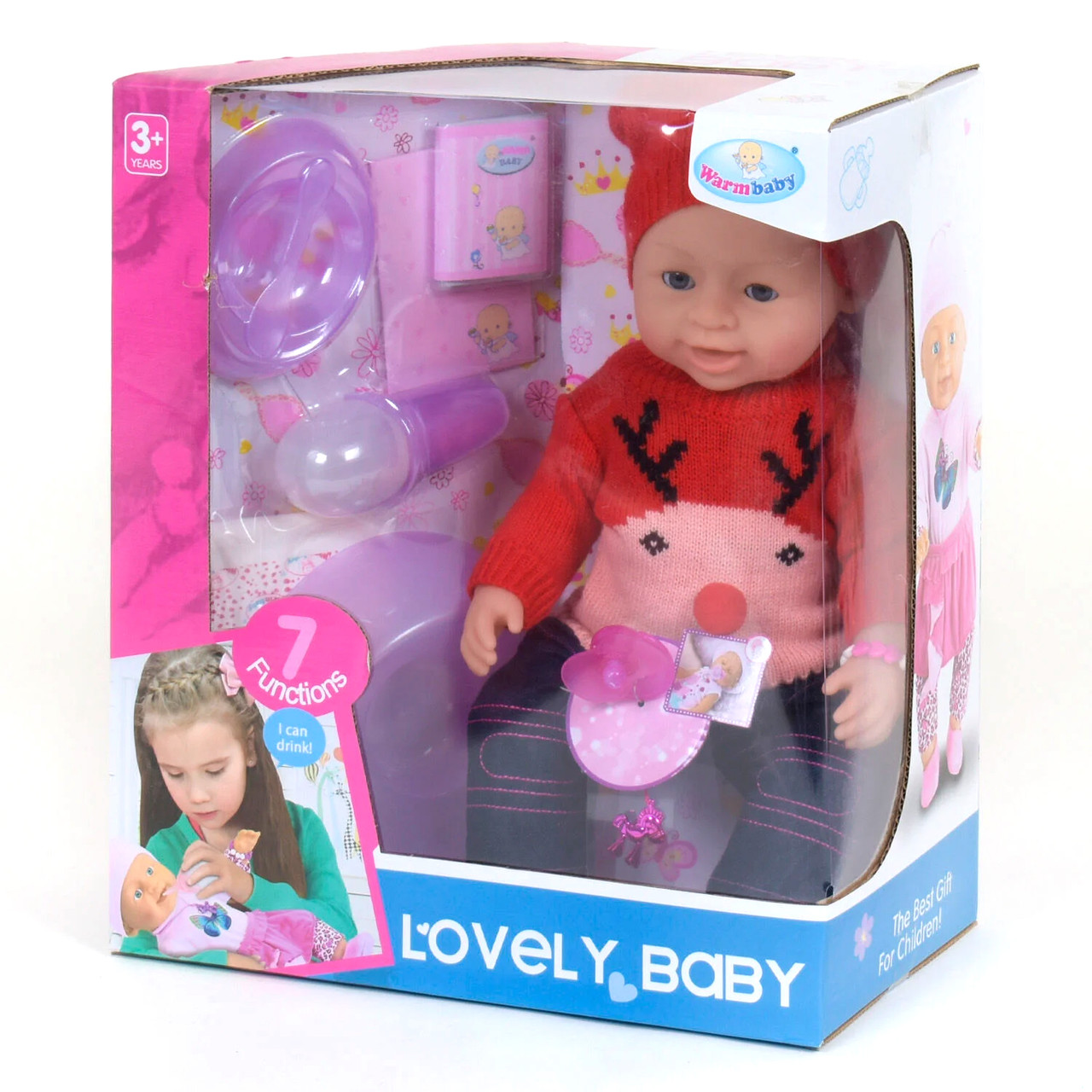 Пупс функціональний Warm Baby у новорічному светрі (8 функцій, з аксесуарами) 8040-566