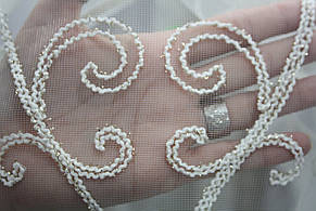 Два серця тюль-сітка із золотою вишивкою колір Кремовий, фото 2