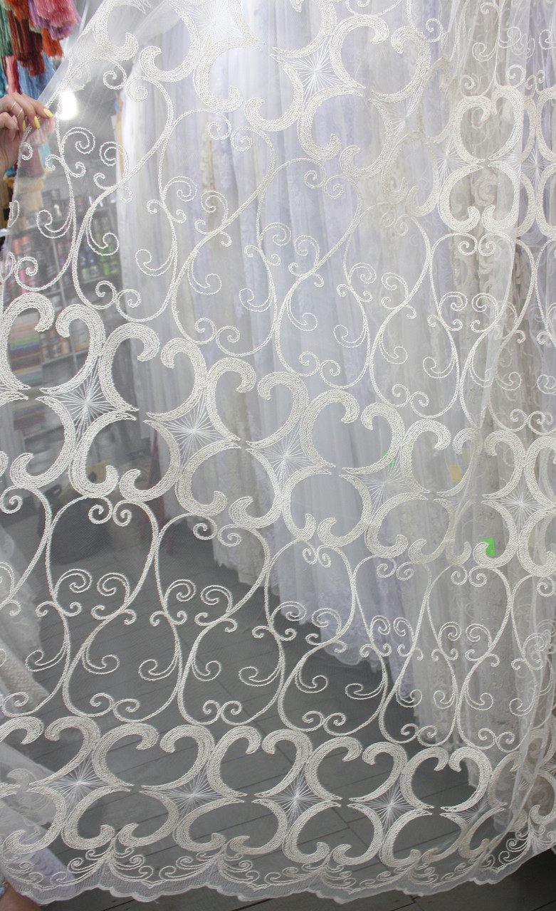 Два серця тюль-сітка із золотою вишивкою колір Кремовий