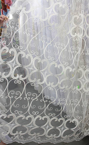 Два серця тюль-сітка із золотою вишивкою колір Кремовий, фото 1