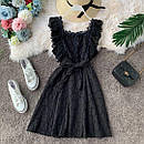 Літнє плаття з прошвы в чорному кольорі з обробкою з мережива і поясом (р. 42-44) 79032784, фото 5