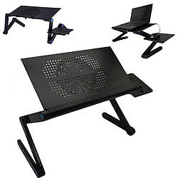 Столик трансформер для ноутбука LAPTOP TABLE Т9 Портативний Стіл-підставка металевий з складним кулером