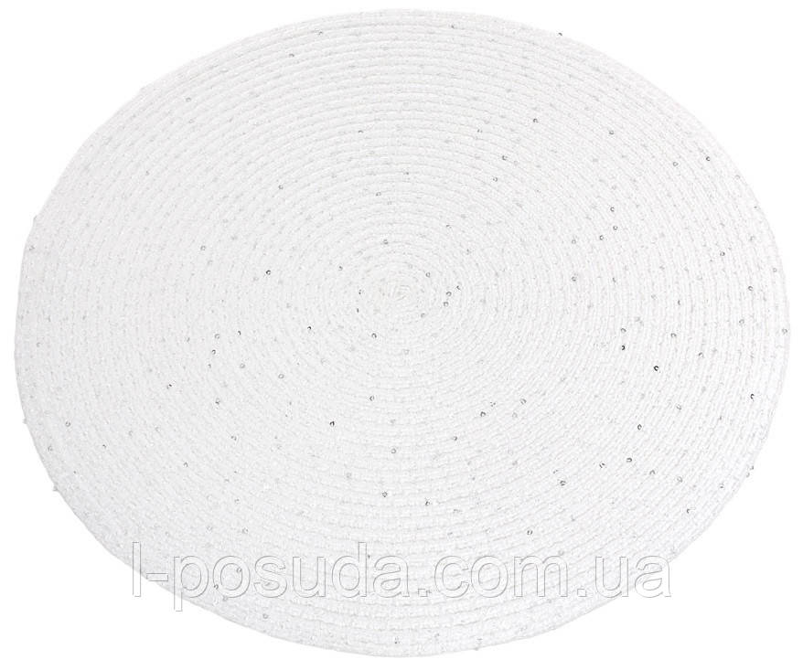 Белые коврики-подставки с пайетками под тарелки Ø38 см - фото 3 - id-p1448921438