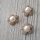 Металевий декор квітка з великою перлиною, стразами на пелюстках 2.2 см. Золото., фото 2
