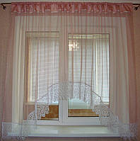 Тюль арка на кухню з мереживом фатин рожева 3 м "Анна"
