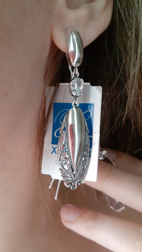 Срібні сережки-підвіски, фото 1