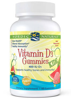 Вітамін Д для дітей Nordic Naturals Kids Vitamin D3 400 IU Gummies 60 gummies wild watermelon splash, фото 1