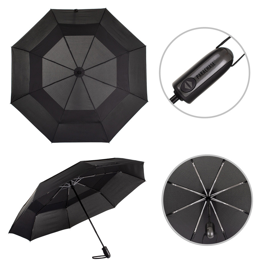 Парасолька чоловіча складана з великим куполом 112 см повний автомат антивітер Parachase 3203 чорний