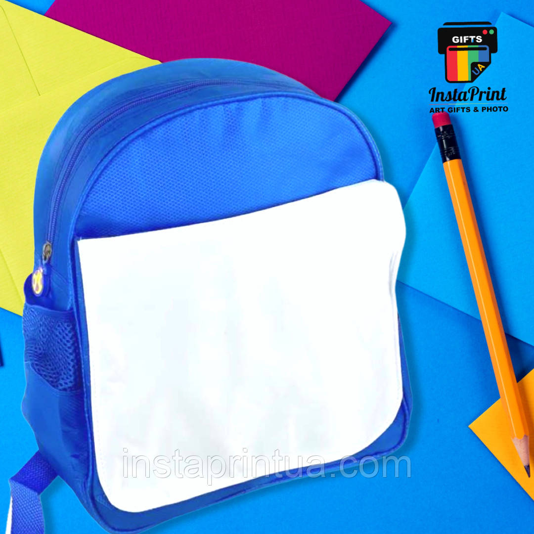 Рюкзак дитячий синій 30*32*10 см + друк. Друк на рюкзаках, фото 1