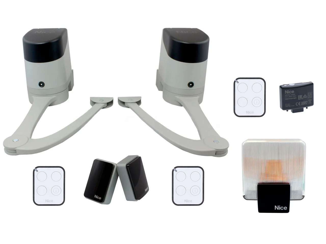 NICE HOPPKBDCE — автоматика для розпашних воріт (стулка до 2.4 м) Фотоелементи + лампа, 3 шт.