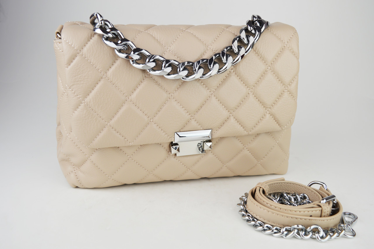 Сумка шкіряна з ланцюгом Polina&Eiterou 0411 Перламутровий