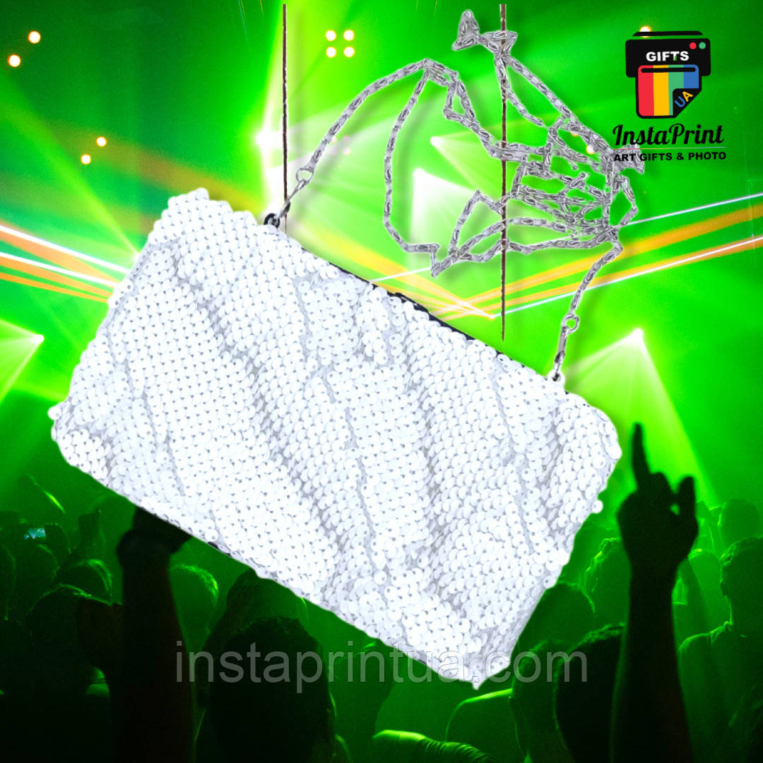 Сумка Клатч із паєтками білий + друк на ній з 2 боків, фото 1