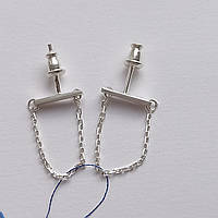 Срібні сережки-пусети з ланцюжками