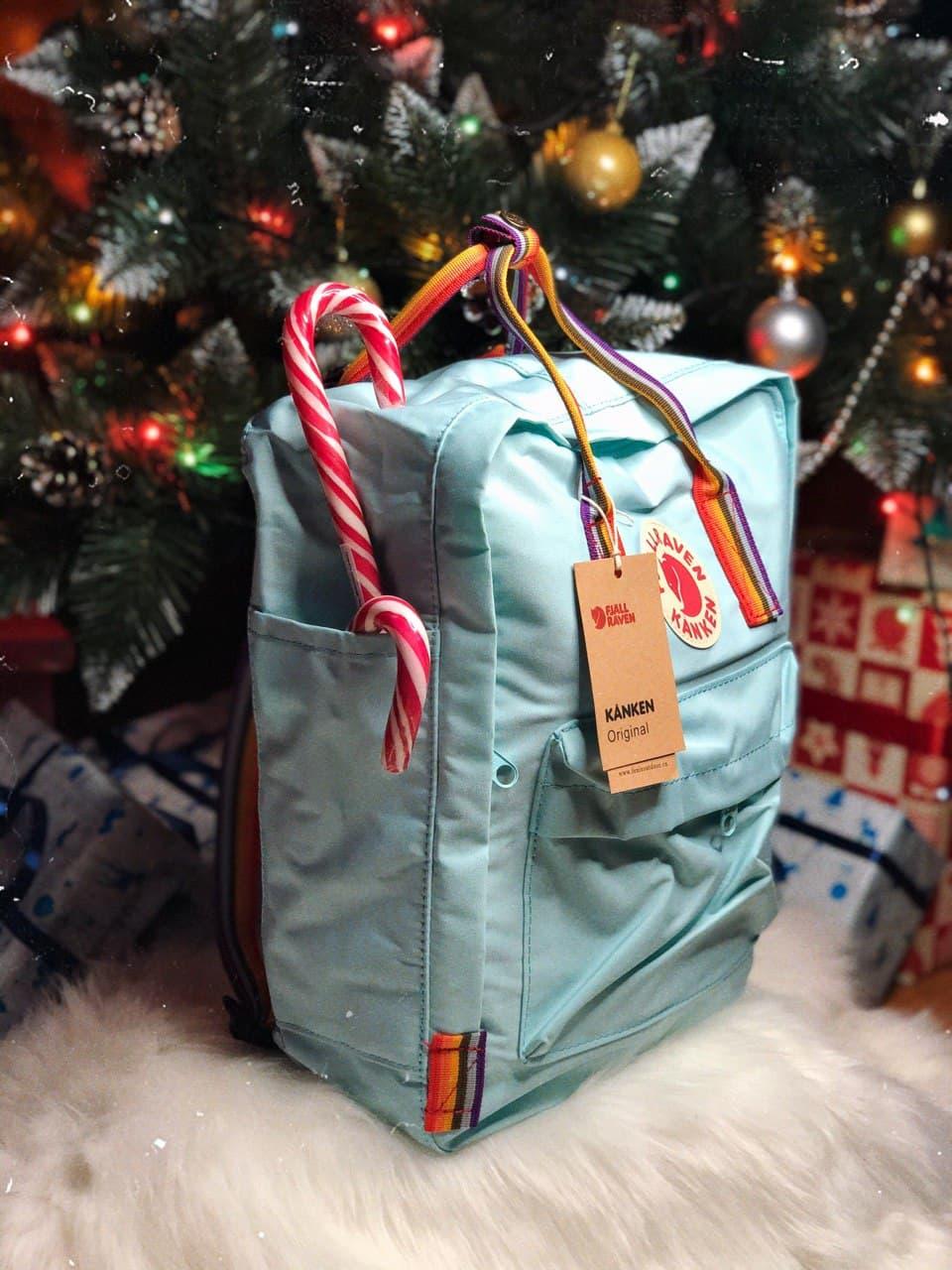 Рюкзаки та ранці шкільні Fjallraven Kanken. Рюкзак Канкен бірюзовий з райдужними ручками Рюкзаки в школу 16л, фото 1