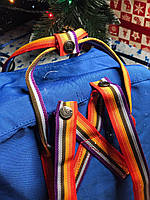 Рюкзаки та ранці шкільні Fjallraven Kanken. Рюкзак Канкен блакитний з райдужними ручками. Рюкзаки в школу 16л, фото 3