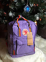 Рюкзаки и портфели школьные Fjallraven Kanken Рюкзак Канкен фиолетовый с радужными ручками Рюкзаки в школу 16л
