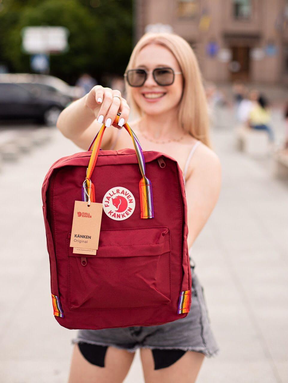 Шкільні портфелі Канкен. Рюкзаки Fjallraven Kanken Rainbow. Рюкзак бордовий молодіжний шкільний 16л, фото 1
