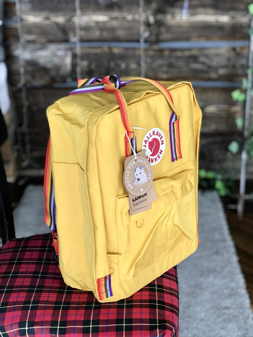 Канкен шкільні портфелі. Рюкзак жовтий 16л Fjallraven Kanken Rainbow. Рюкзаки шкільні брендові 2021, фото 1
