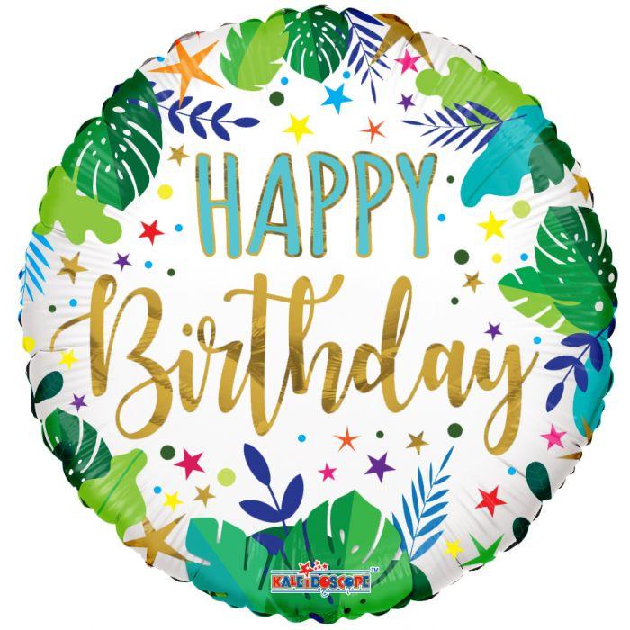 К 18" Birthday Stars & Floral. Фольгована куля З днем народження