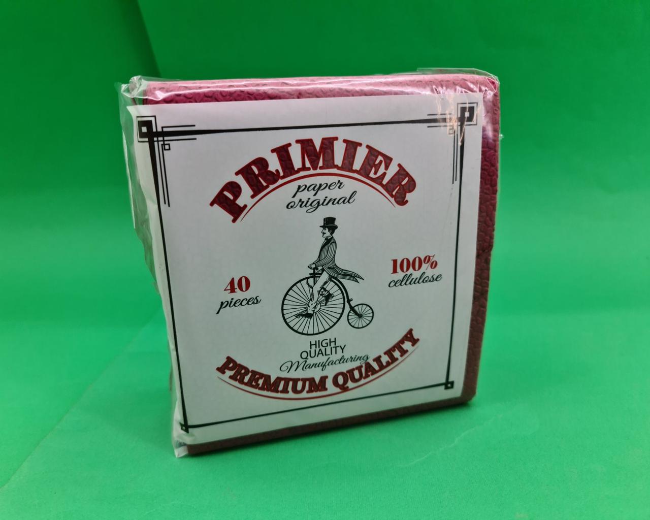 Серветки паперові 40лист Прем'єр 2-х слойні Бордо 30х30 (12 пач.), фото 1