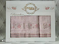 Набор бамбуковых полотенец в коробке Pupilla розовый