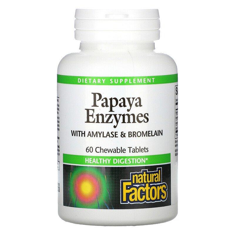 Natural Factors Papaya Enzymes with Amylase Bromelain 60 жевалок, фото 1